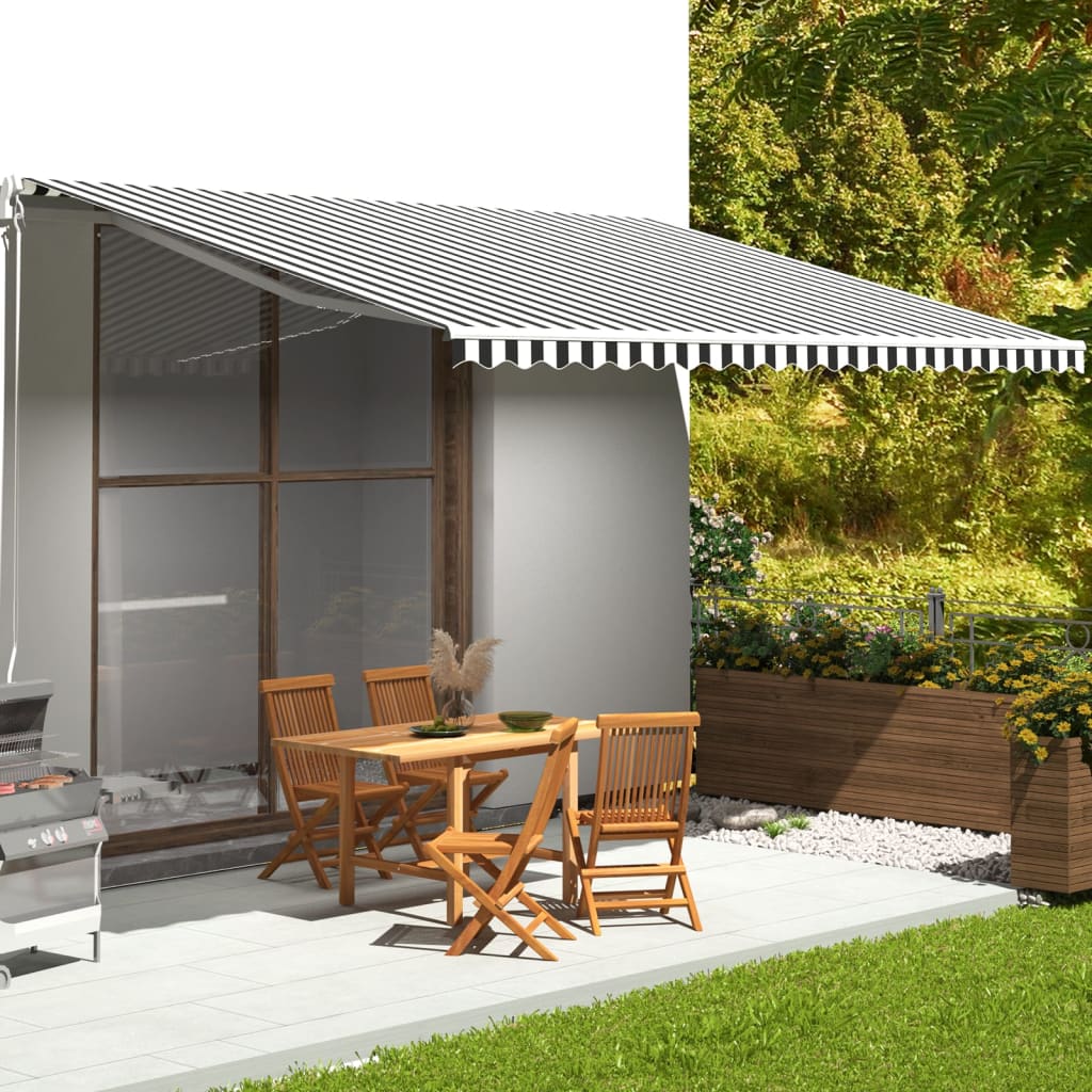 Erstatningsduk for markise antrasitt og hvit 5x3,5 m polyester