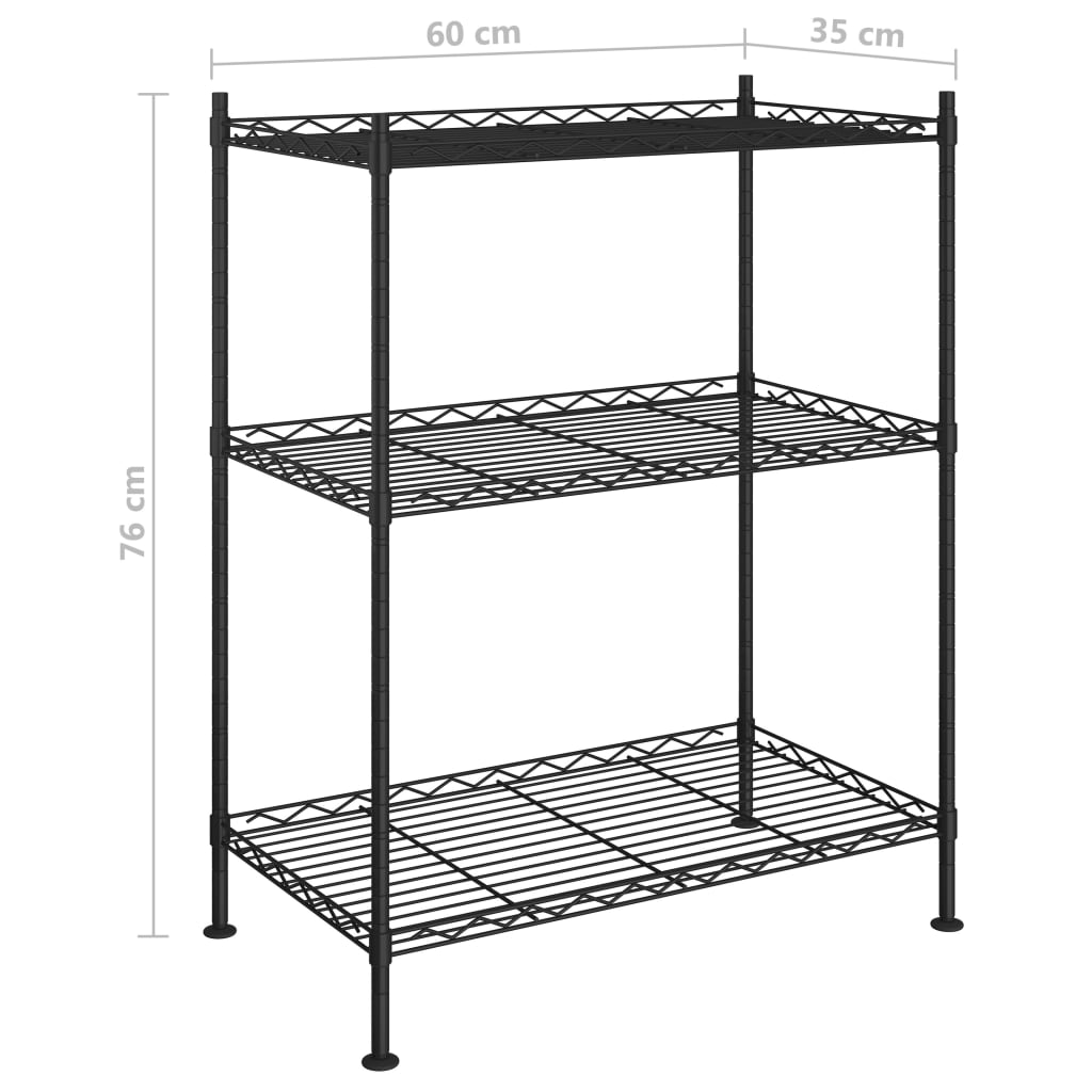 Oppbevaringshylle 3 etasjer 60x35x76 cm svart 150 kg