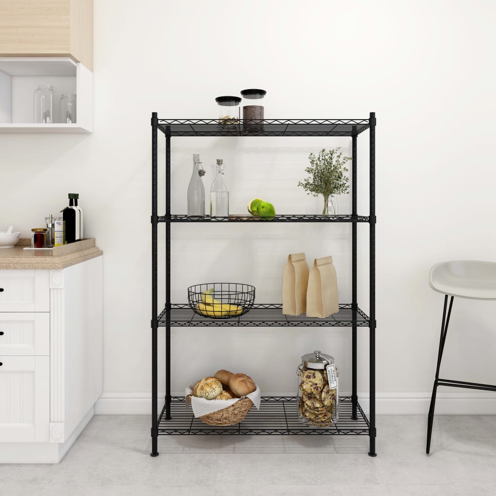 Oppbevaringshylle 4 etasjer 90x35x137 cm svart 200 kg