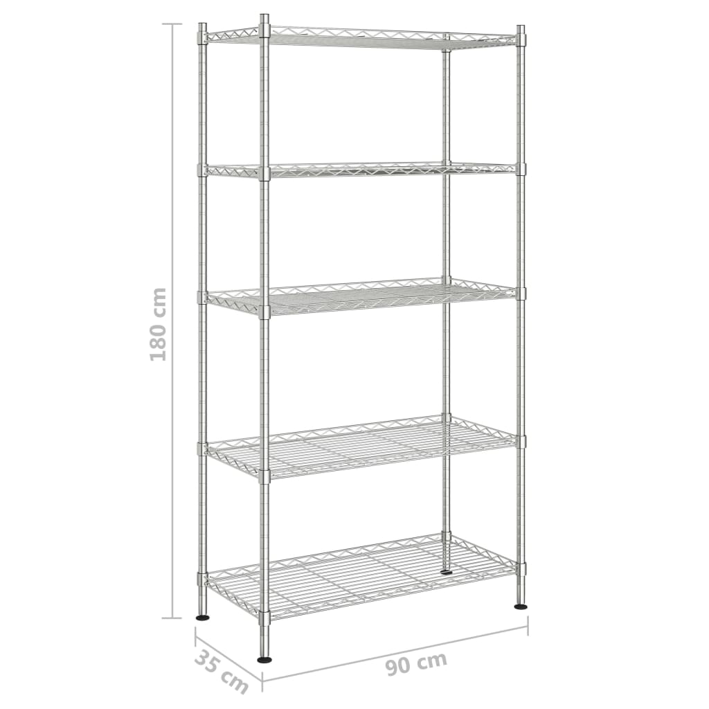 Oppbevaringshylle 5 etasjer 90x35x180 cm krom 250 kg