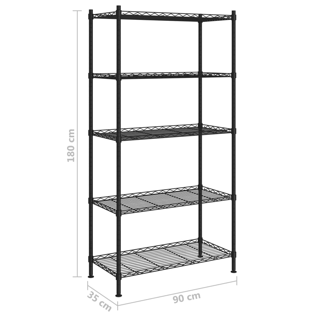 Oppbevaringshylle 5 etasjer 90x35x180 cm svart 250 kg
