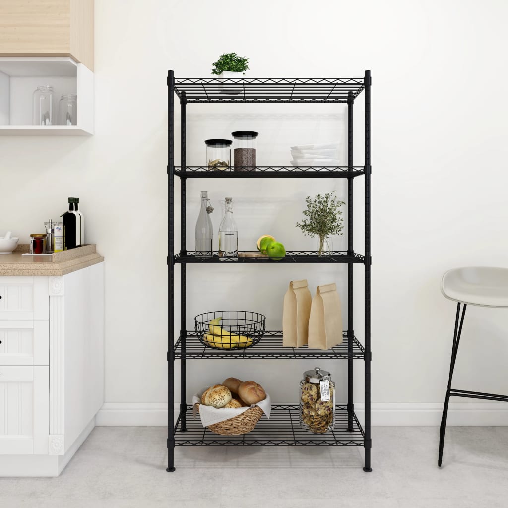 Oppbevaringshylle 5 etasjer 90x35x180 cm svart 250 kg