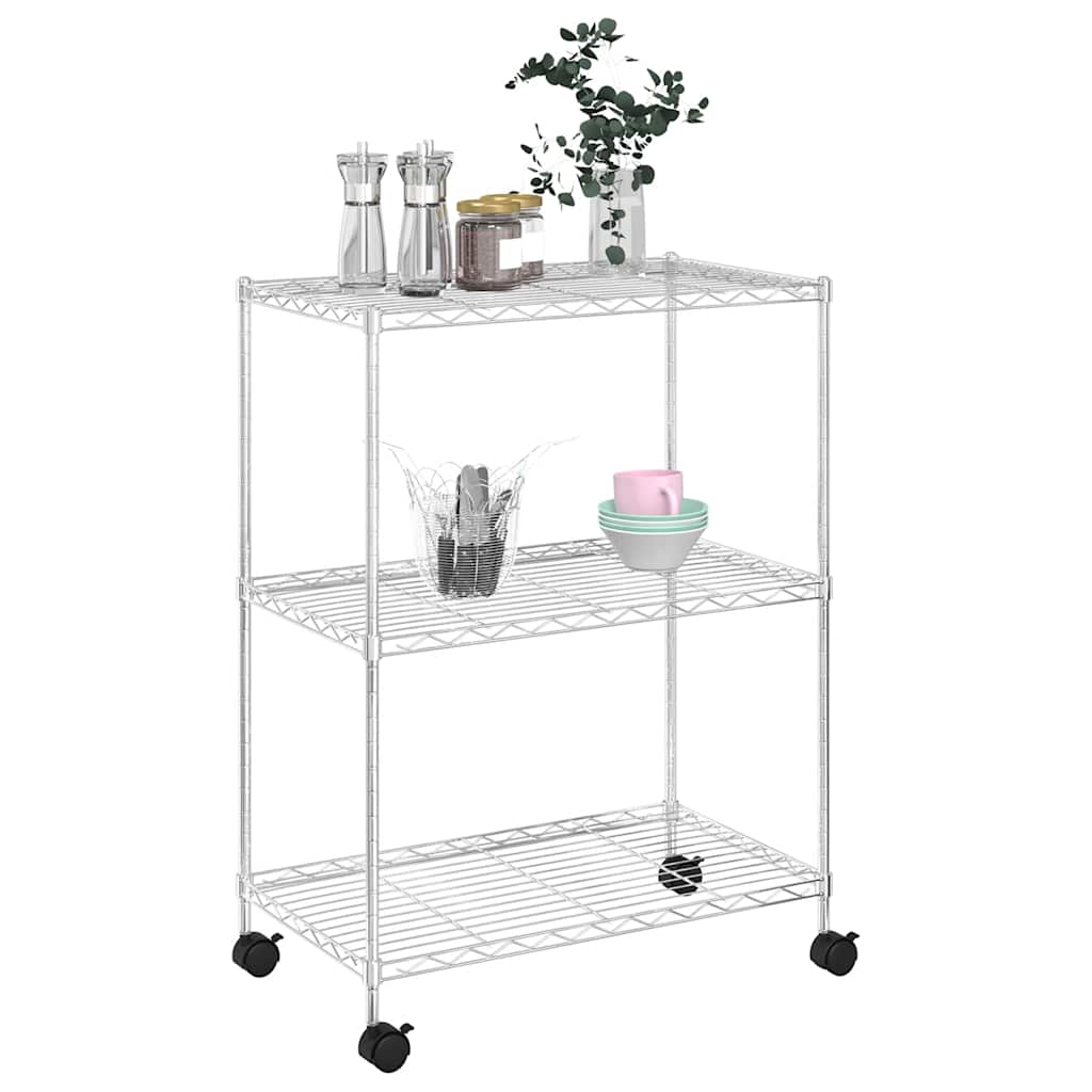 Oppbevaringshylle 3 etasjer med hjul 60x35x81 cm krom 150 kg