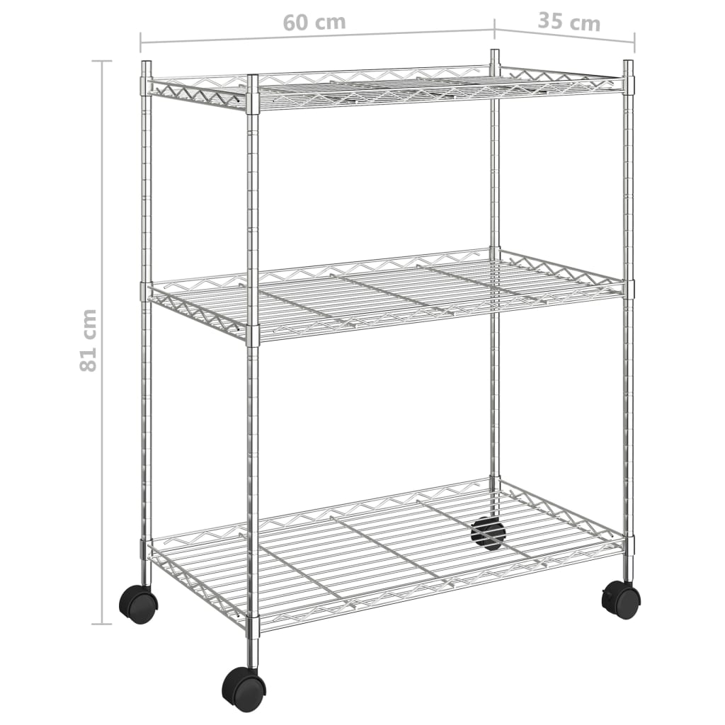 Oppbevaringshylle 3 etasjer med hjul 60x35x81 cm krom 150 kg