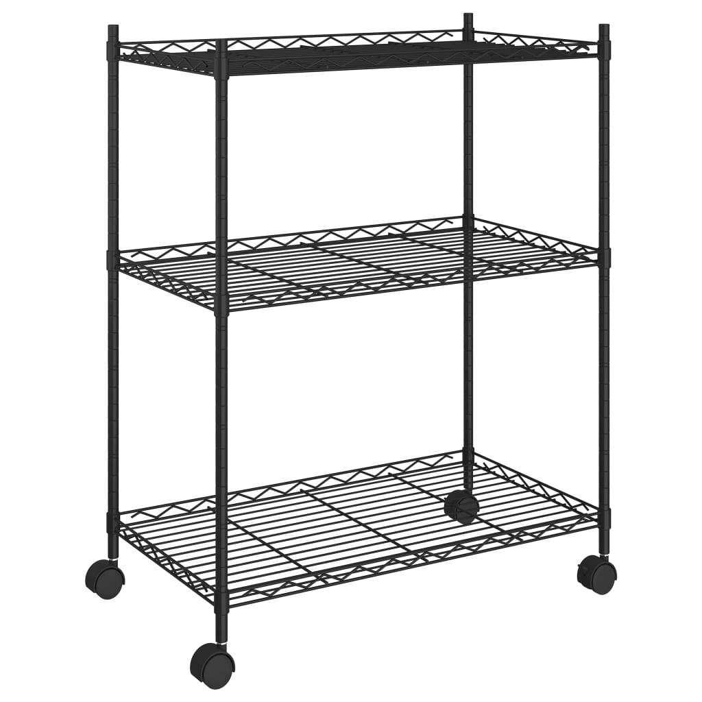 Oppbevaringshylle 3 etasjer med hjul 60x35x81 cm svart 150 kg