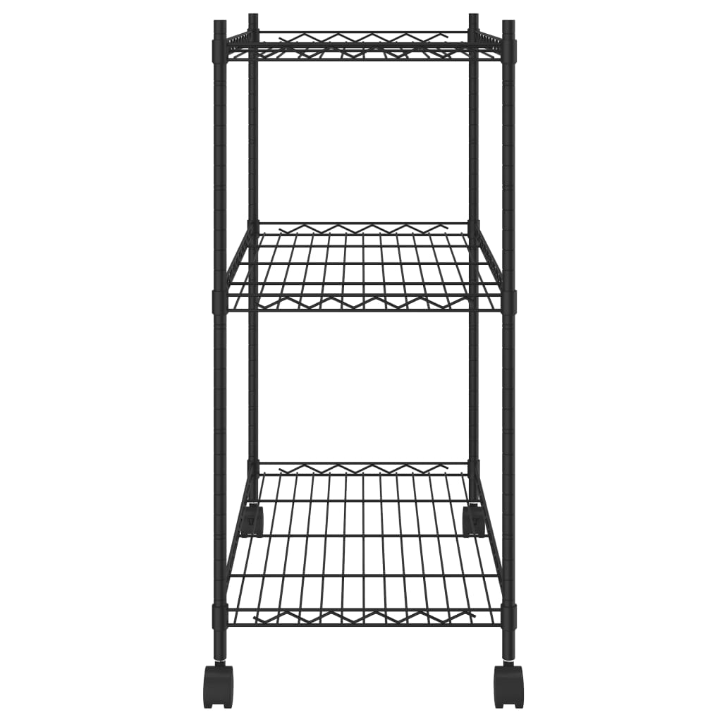 Oppbevaringshylle 3 etasjer med hjul 60x35x81 cm svart 150 kg