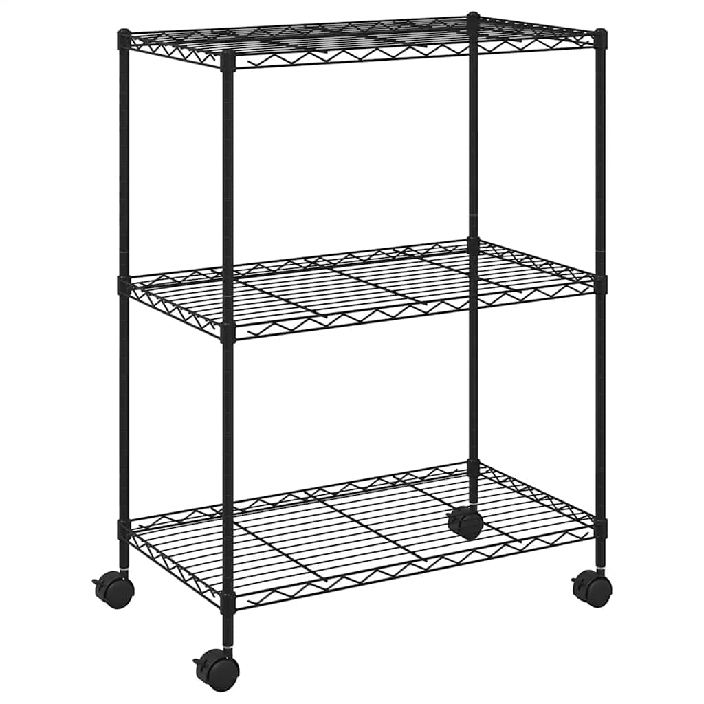 Oppbevaringshylle 3 etasjer med hjul 60x35x81 cm svart 150 kg