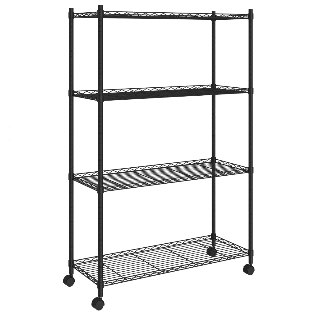 Oppbevaringshylle 4 etasjer med hjul 90x35x142 cm svart 200 kg