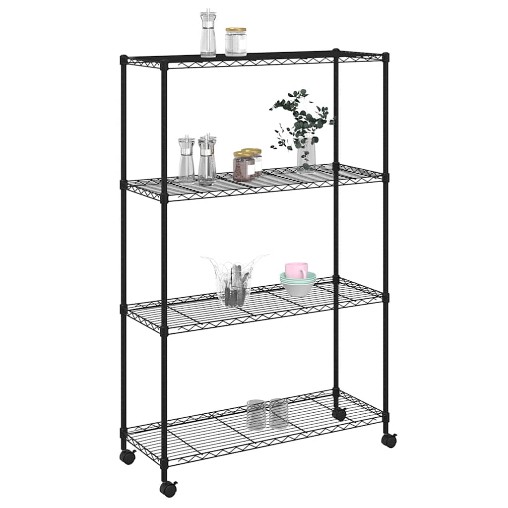 Oppbevaringshylle 4 etasjer med hjul 90x35x142 cm svart 200 kg