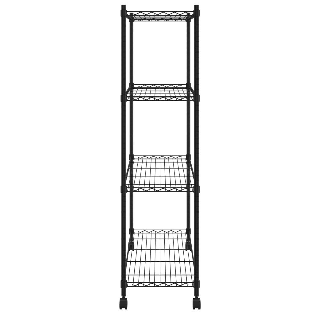Oppbevaringshylle 4 etasjer med hjul 90x35x142 cm svart 200 kg