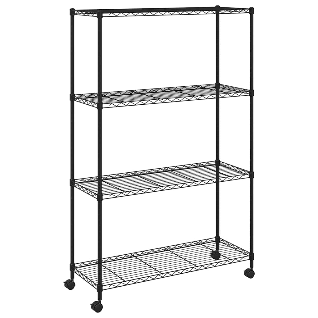 Oppbevaringshylle 4 etasjer med hjul 90x35x142 cm svart 200 kg