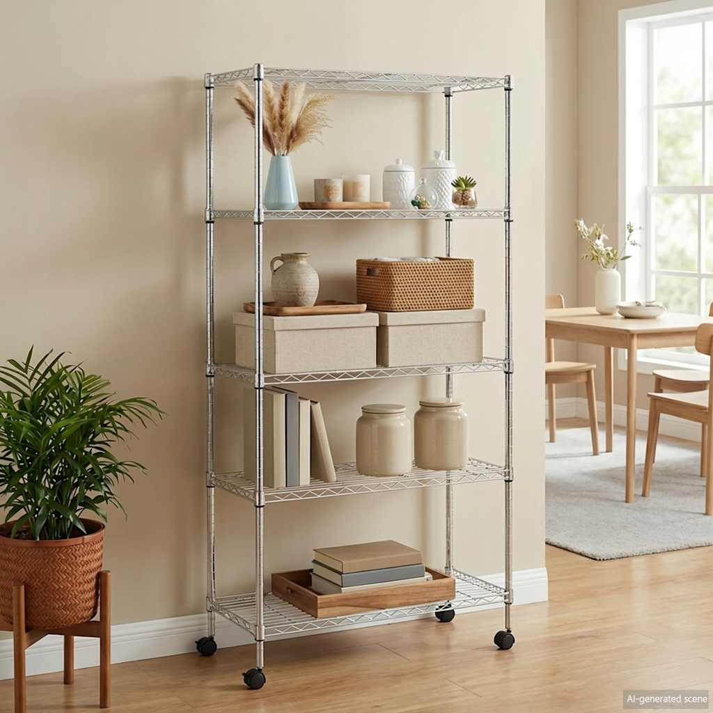 Oppbevaringshylle 5 etasjer med hjul 75x35x155 cm krom 250 kg