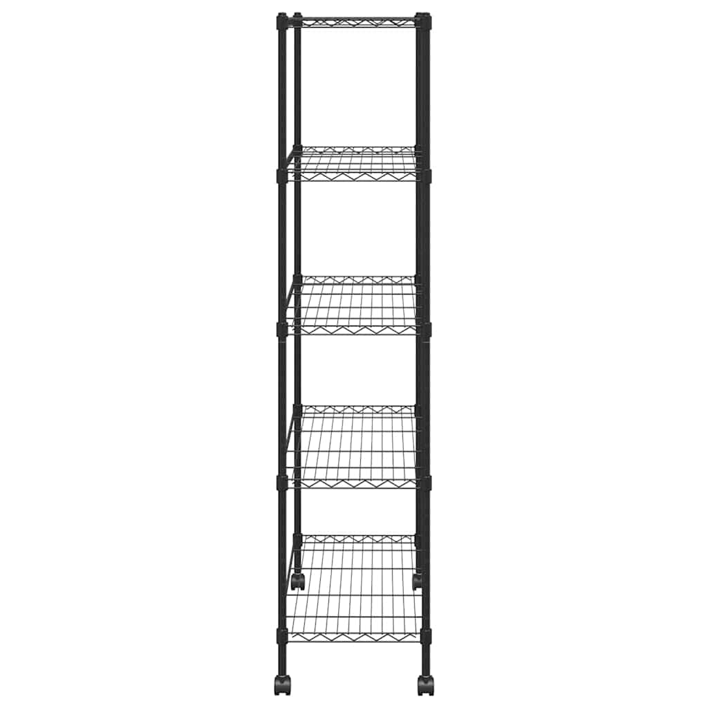 Oppbevaringshylle 5 etasjer med hjul 75x35x155 cm svart 250 kg