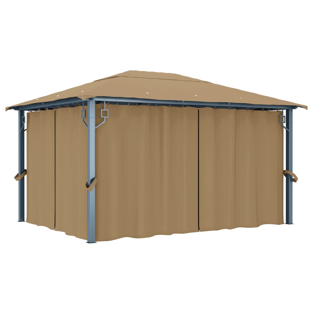 Paviljong med gardin 400x300 cm gråbrun aluminium