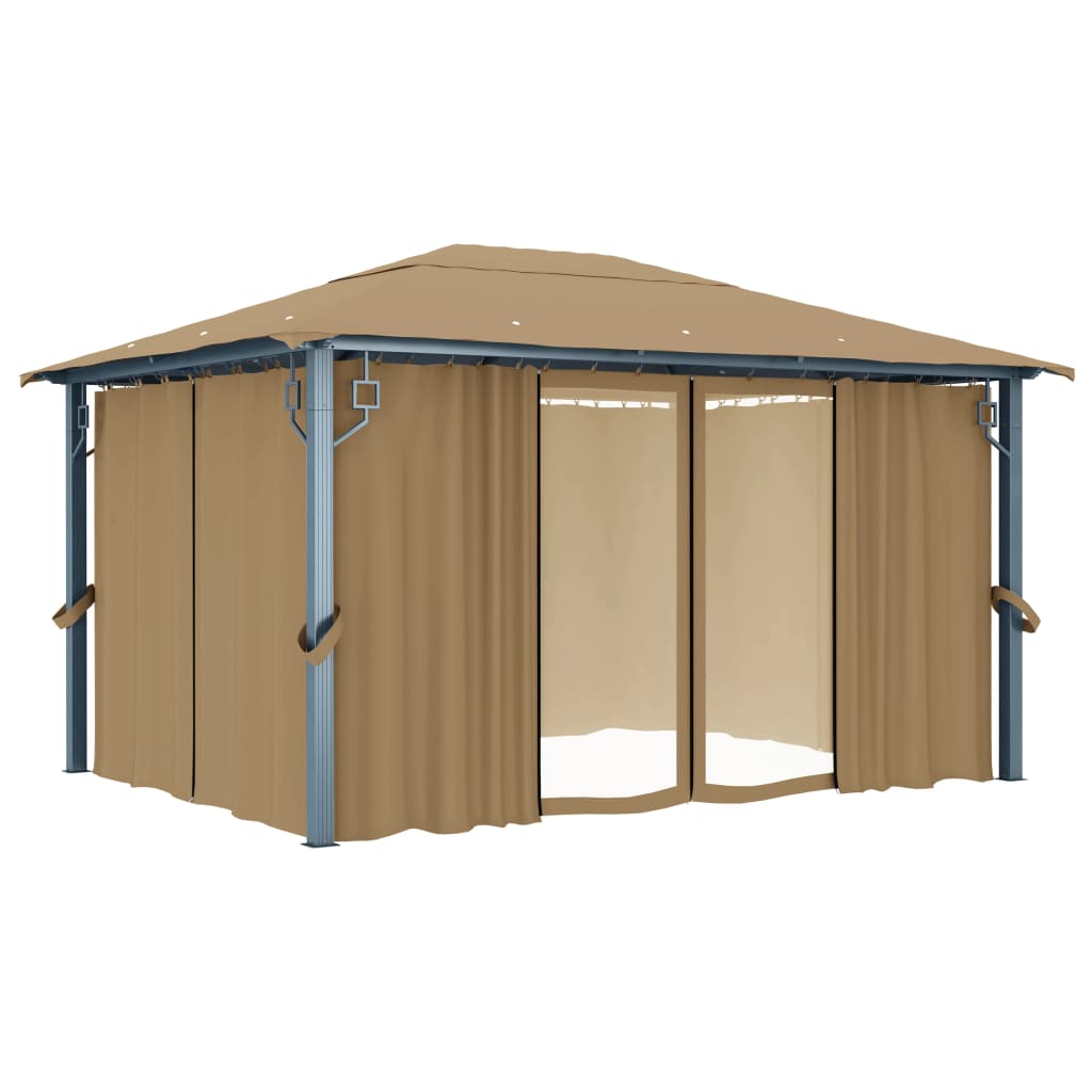 Paviljong med gardin 400x300 cm gråbrun aluminium