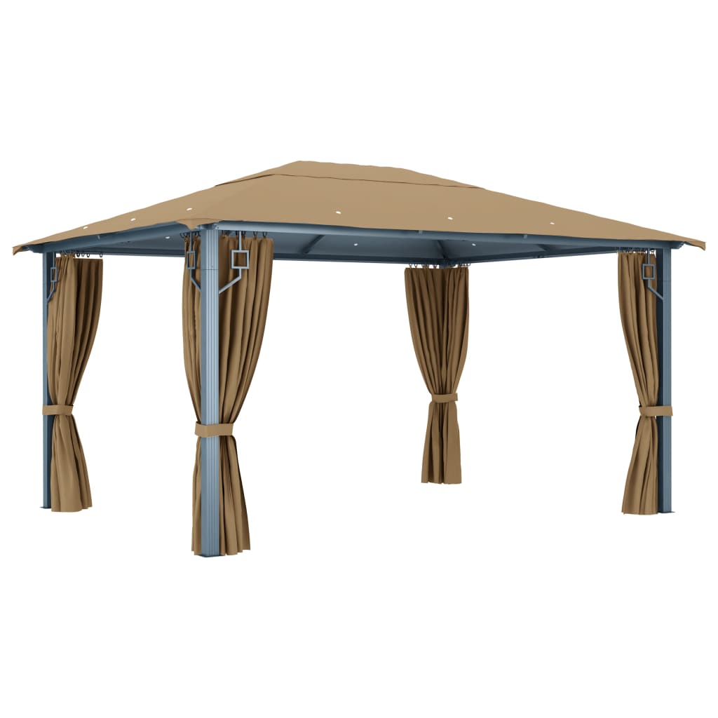 Paviljong med gardin 400x300 cm gråbrun aluminium