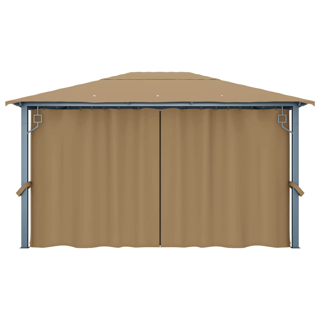 Paviljong med gardin 400x300 cm gråbrun aluminium