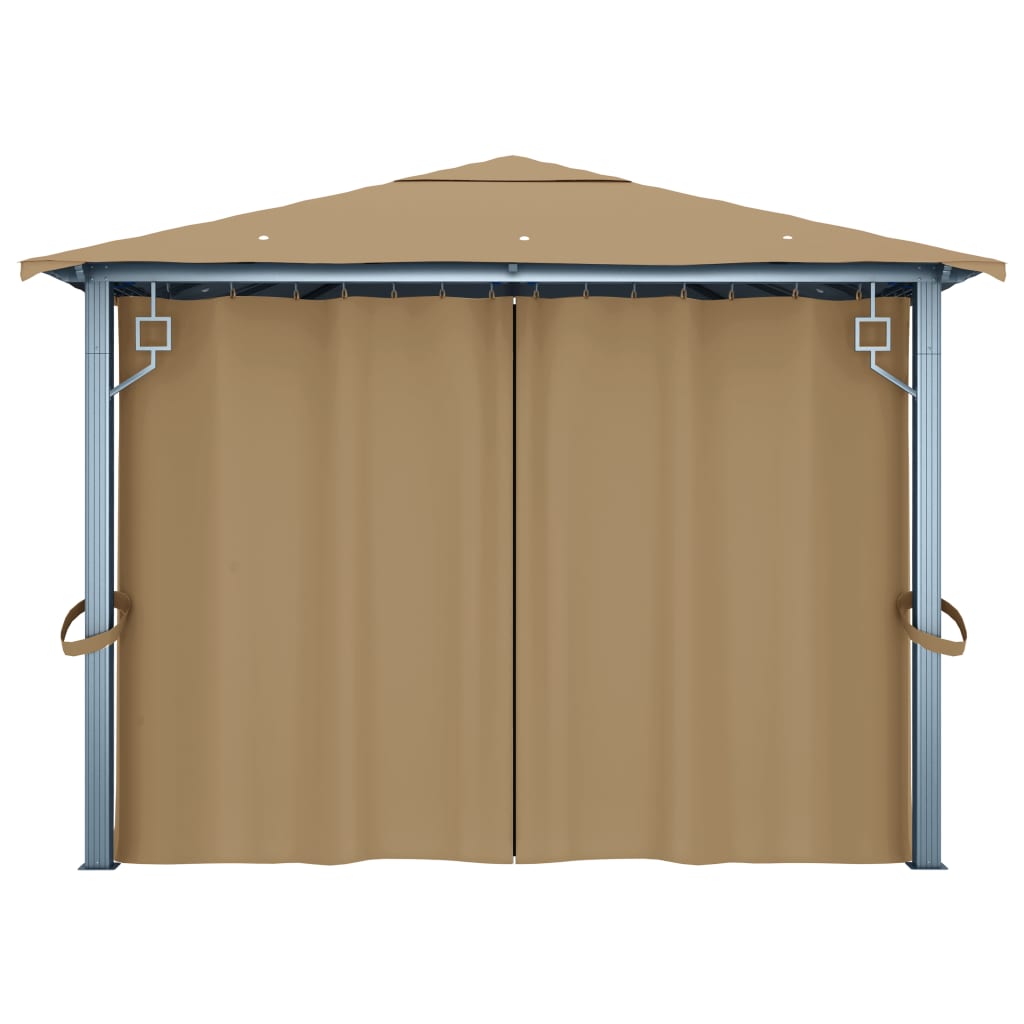 Paviljong med gardin 400x300 cm gråbrun aluminium