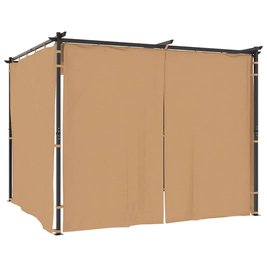 Paviljong med gardiner 3x3 m gråbrun stål