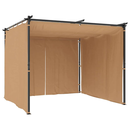 Paviljong med gardiner 3x3 m gråbrun stål