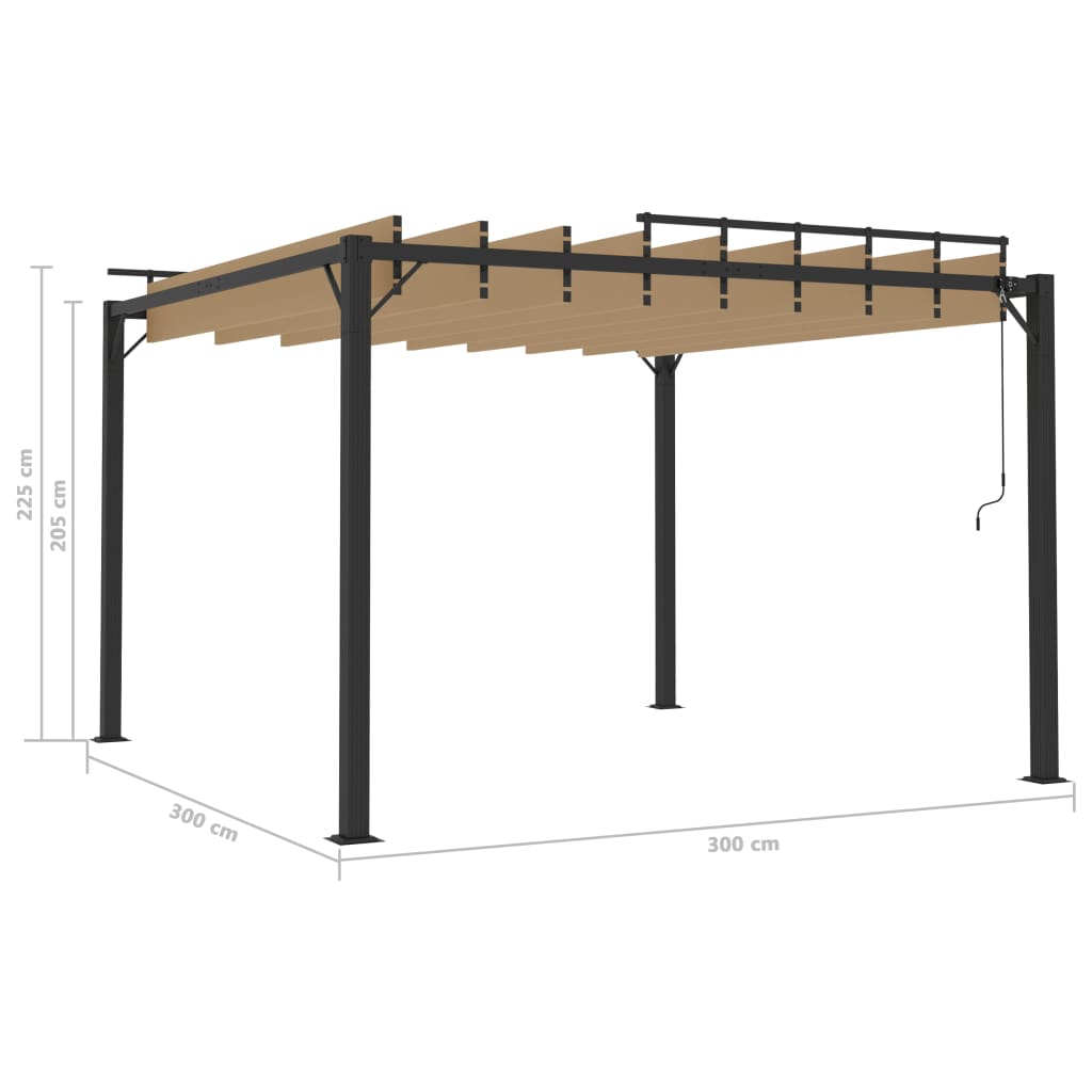 Paviljong med lamelltak 3x3 m gråbrun stoff og aluminium
