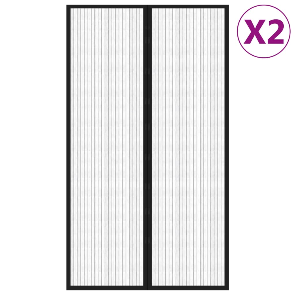 Insektsgardiner for dør 2 stk med magnetblokker svart 200x80 cm