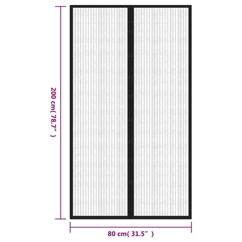 Insektsgardiner for dør 2 stk med magnetblokker svart 200x80 cm