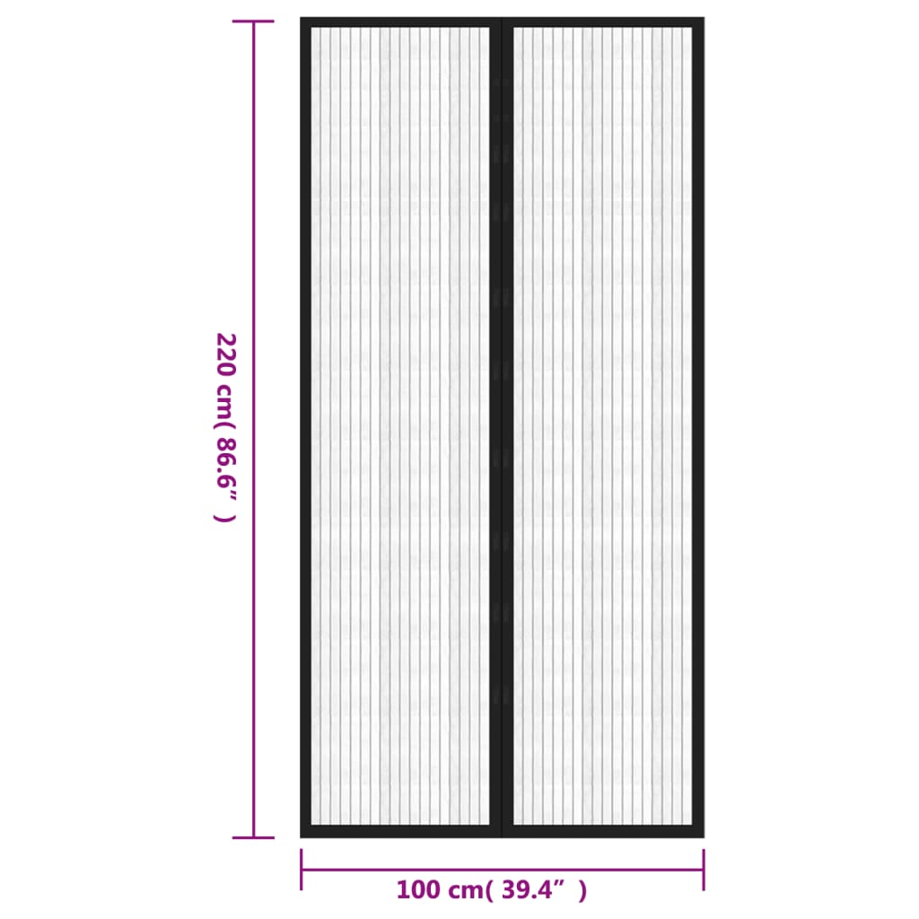 Insektsgardiner for dør 2 stk med magnetblokker svart 220x100cm