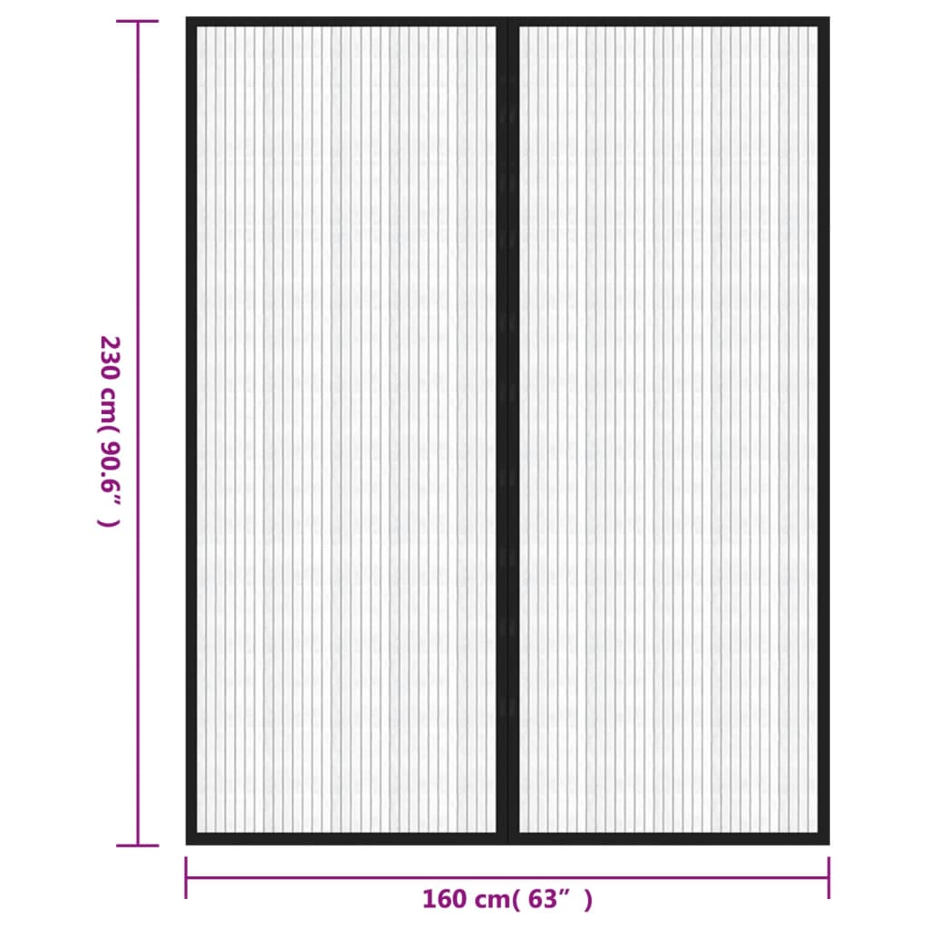 Insektsgardiner for dør 2 stk med magnetblokker svart 230x160cm
