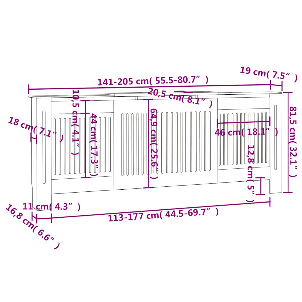 MDF Radiatordeksel 205 cm hvit vidaXL