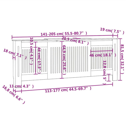 MDF Radiatordeksel 205 cm hvit vidaXL