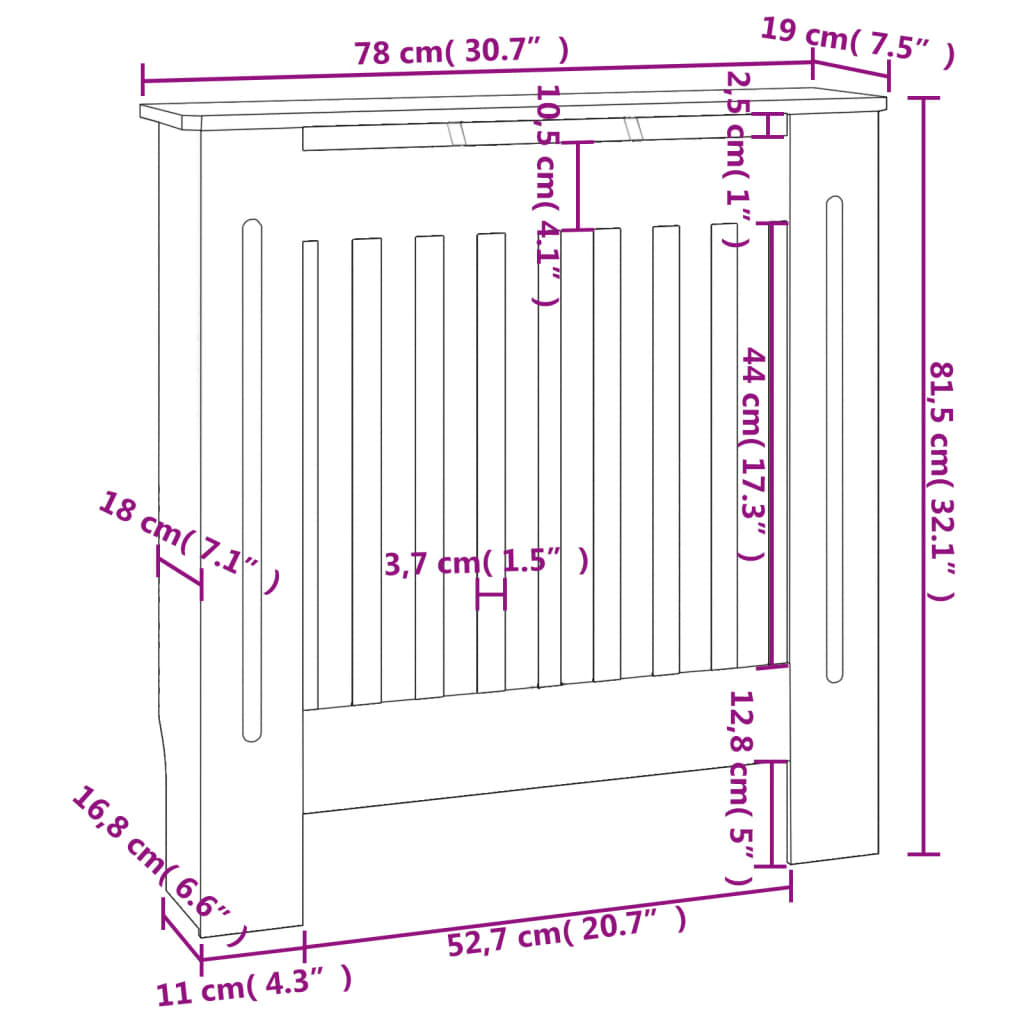 Radiatordeksel konstruert tre grå 78 cm