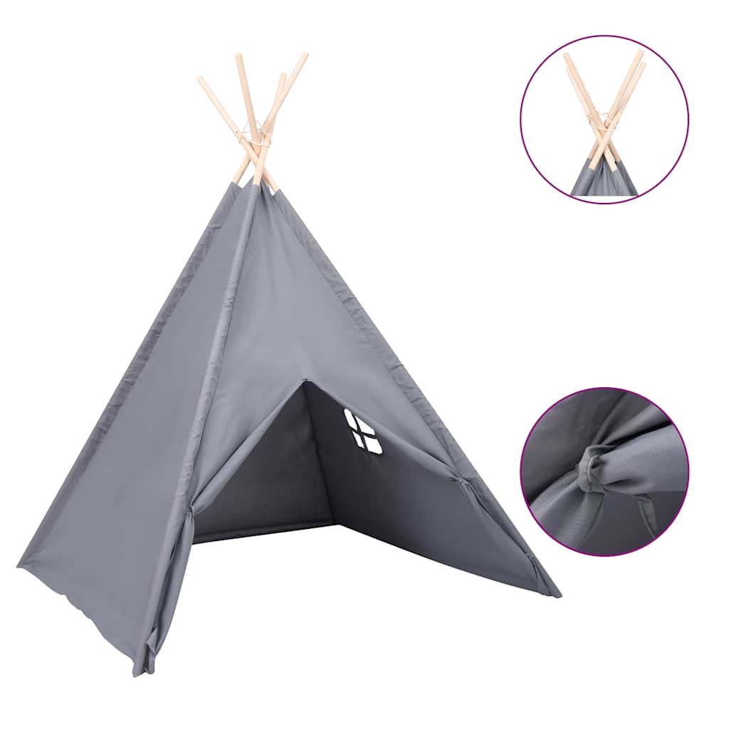 Tipi-telt for barn med pose ferskenhud grå 120x120x150 cm