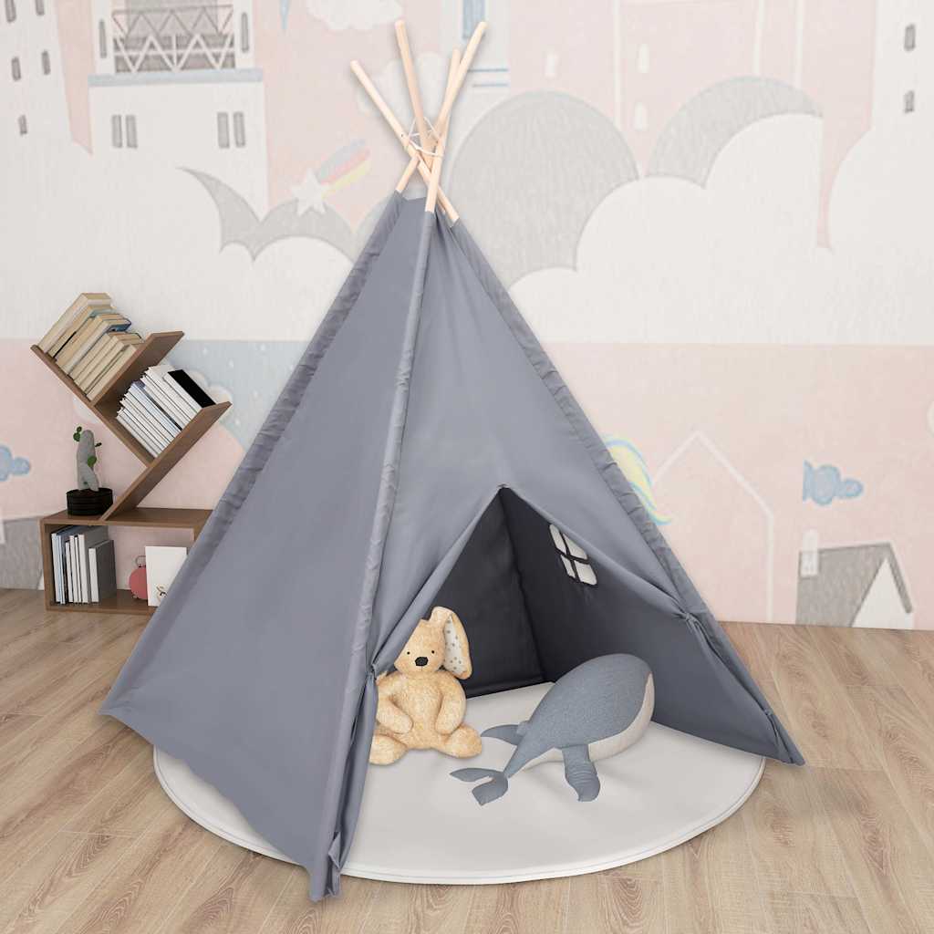 Tipi-telt for barn med pose ferskenhud grå 120x120x150 cm