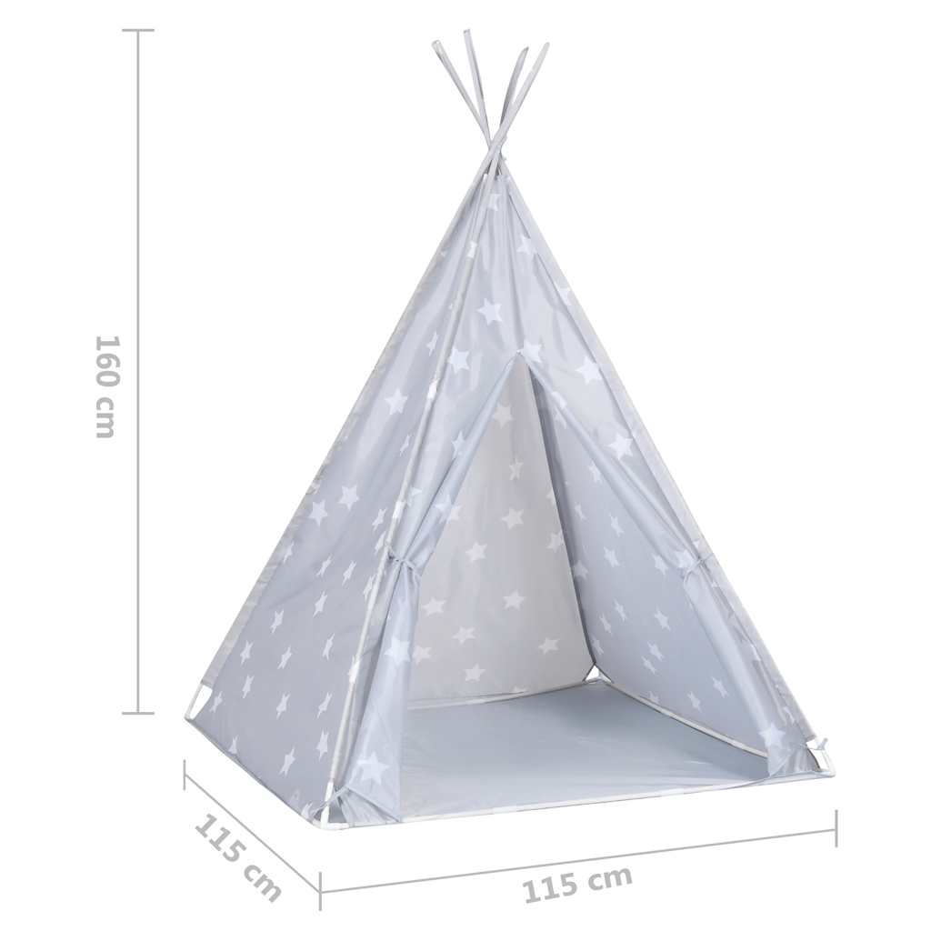 Tipi-telt for barn med pose polyester grå 115x115x160 cm