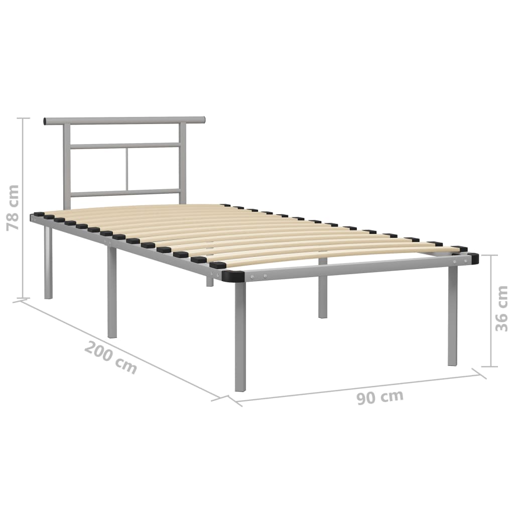Sengeramme grå metall 90x200 cm