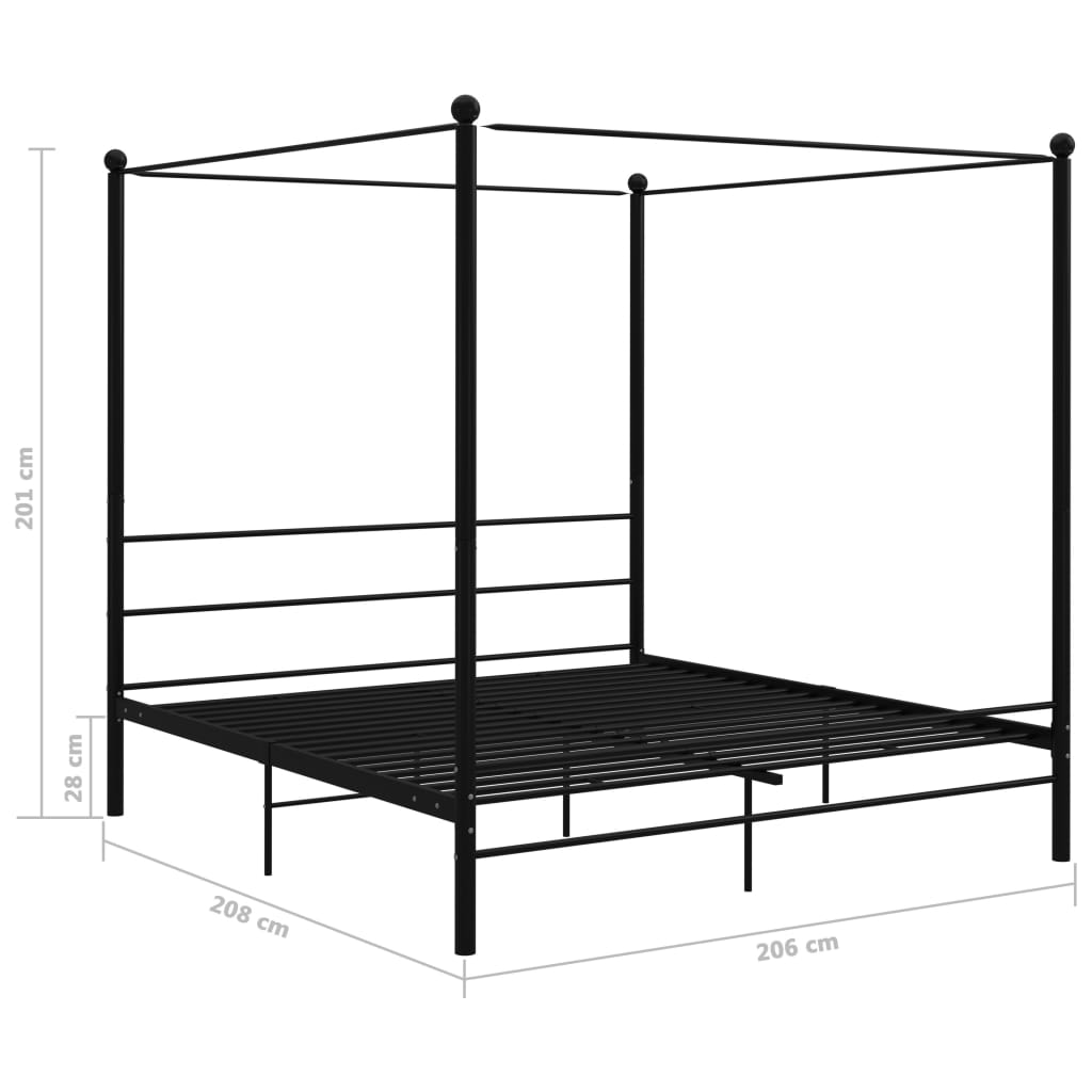 Himmelsengeramme svart metall 200x200 cm