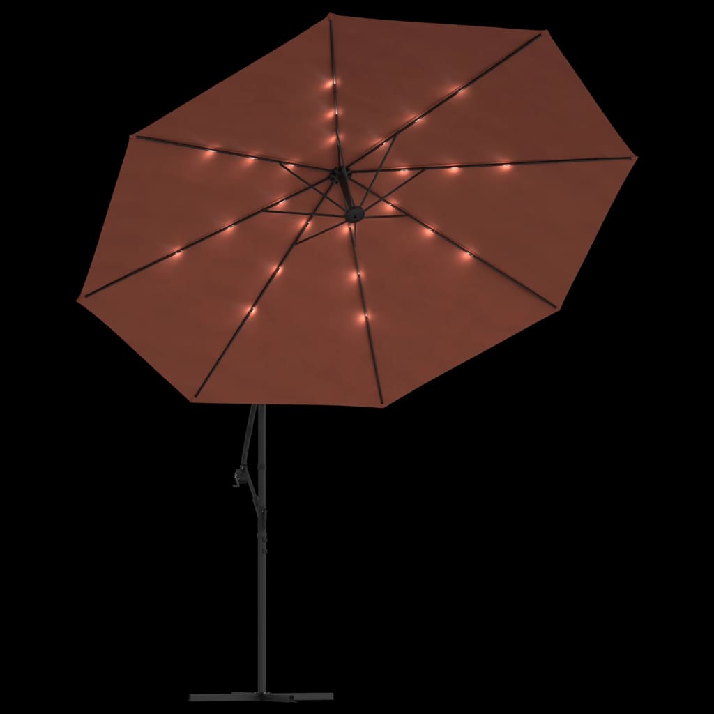 Hengende hageparasoll med LED-lys terrakotta 350 cm