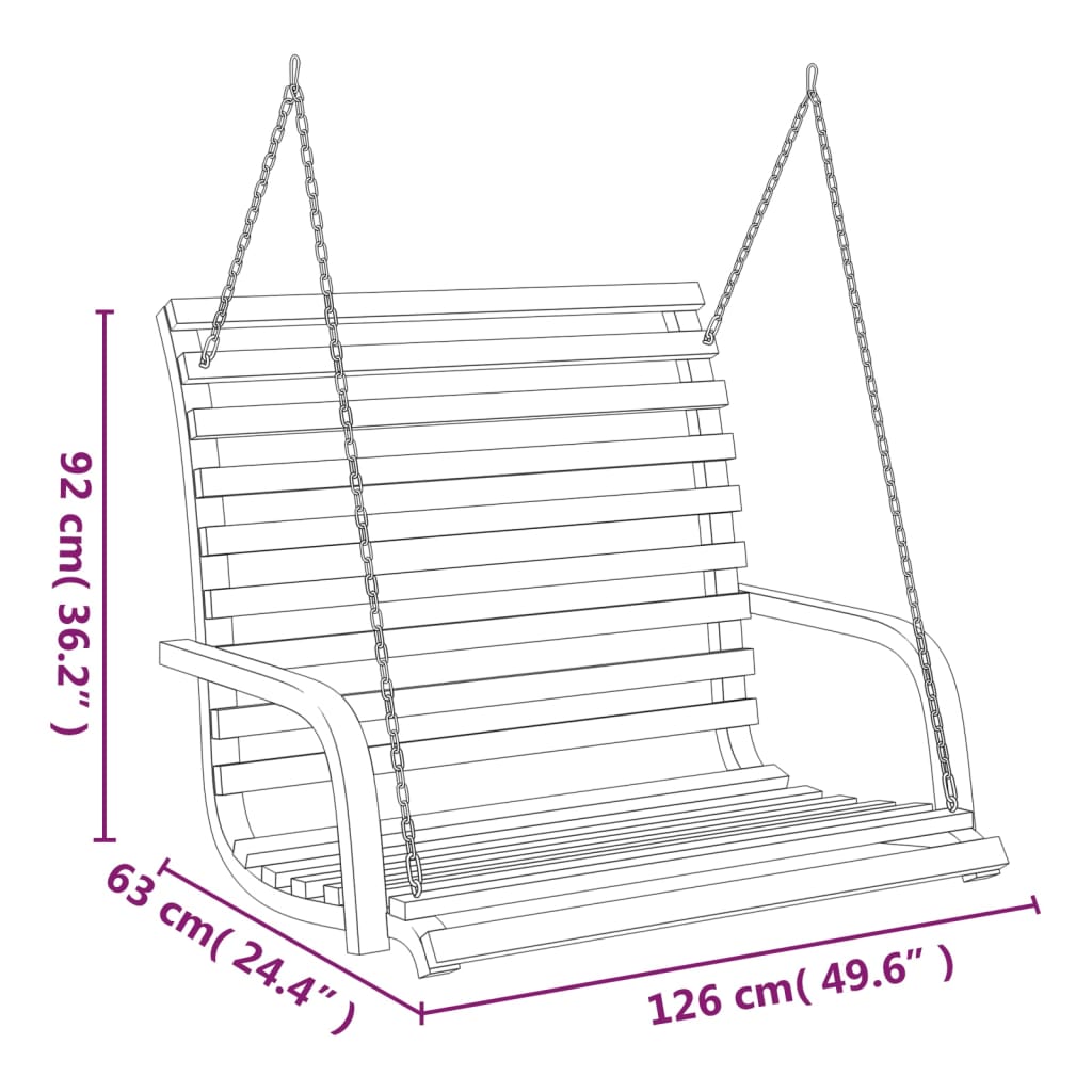 Hengebenk buet heltre med teakfinish 126x63x92 cm