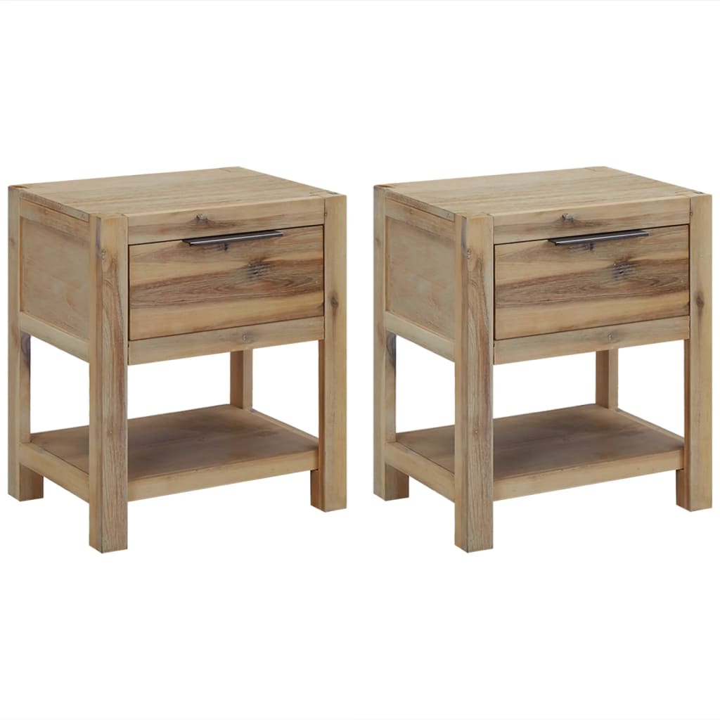 Nattbord med skuffer 2 stk 40x30x48 cm heltre akasie