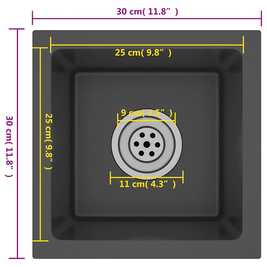 Håndlaget kjøkkenvask svart rustfritt stål