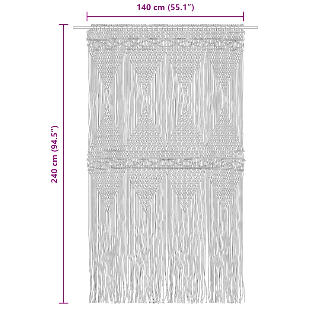 Makramé gardin gråbrun 140x240 cm bomull