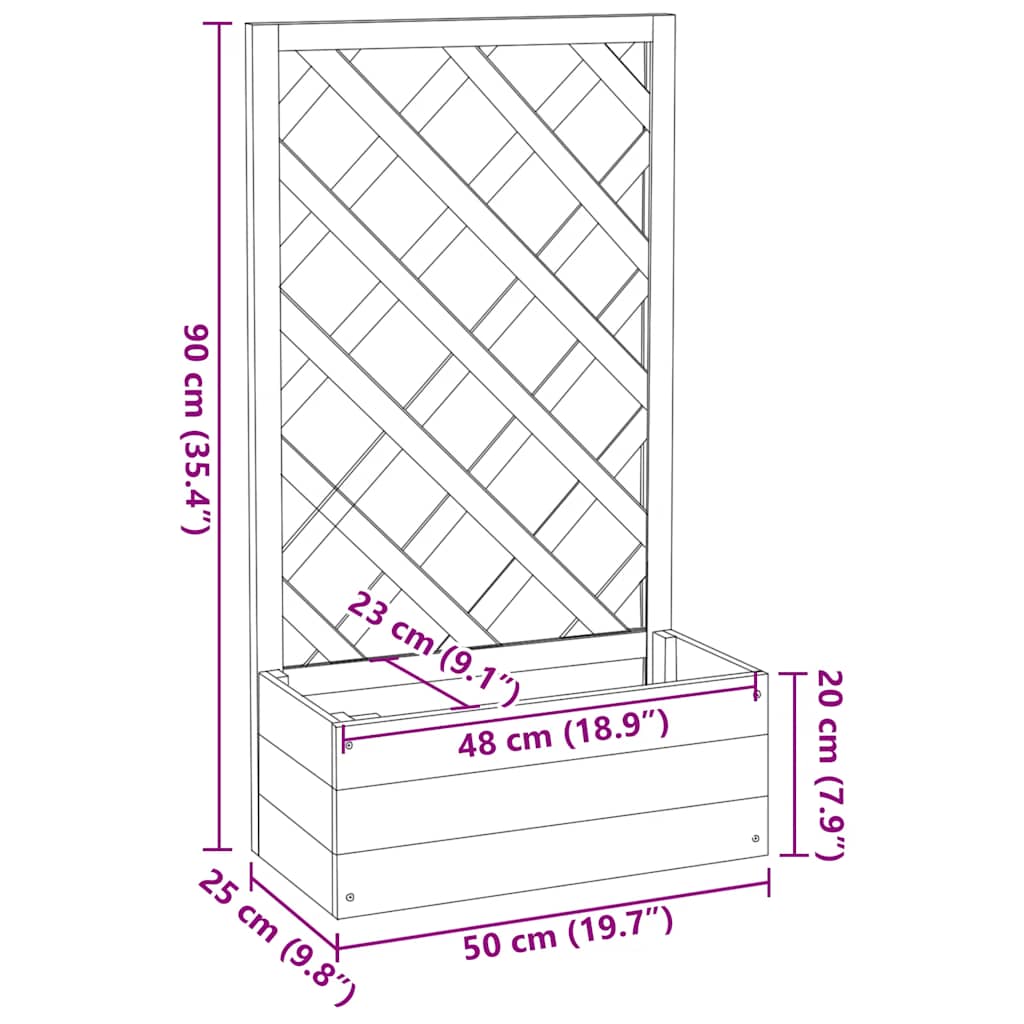 Blomsterkasse med espalier grå 50x25x90 cm heltre gran vidaXL