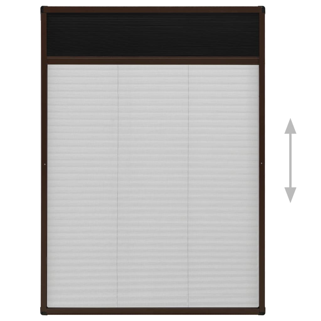 Plissert insektskjerm for vindu aluminium brun 80x120 cm