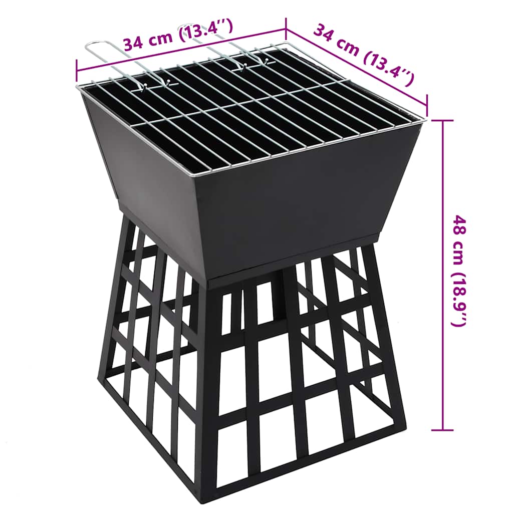 2-i-1 bålfat og grill 34x34x48 cm stål vidaXL