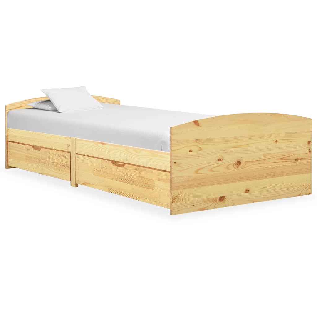 Sengeramme med 2 skuffer heltre furu 90x200 cm