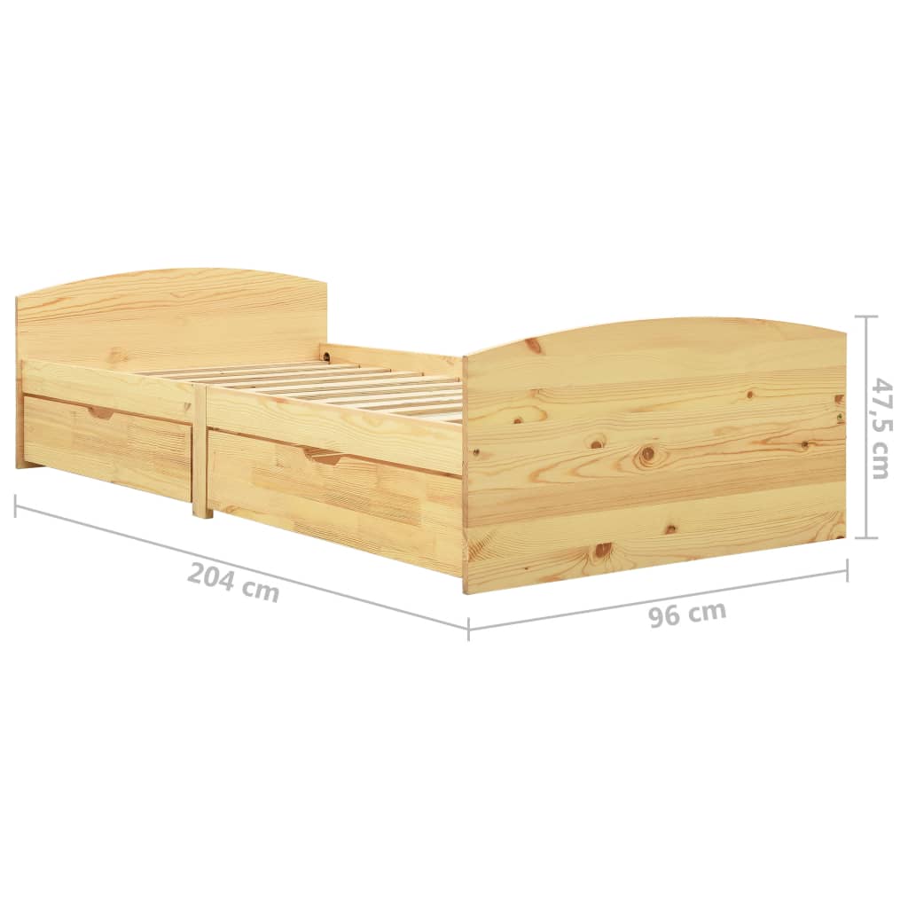 Sengeramme med 2 skuffer heltre furu 90x200 cm