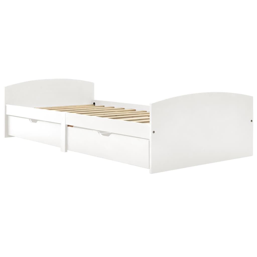 Sengeramme med 2 skuffer hvit heltre furu 90x200 cm