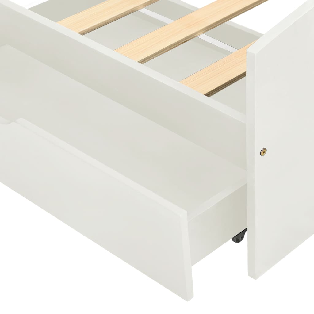 Sengeramme med 2 skuffer hvit heltre furu 90x200 cm