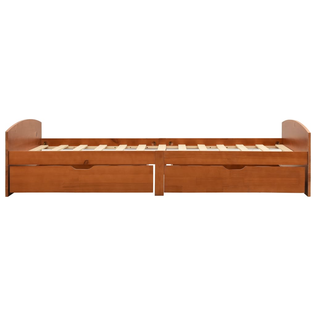 Sengeramme med 2 skuffer honningbrun heltre furu 90x200 cm